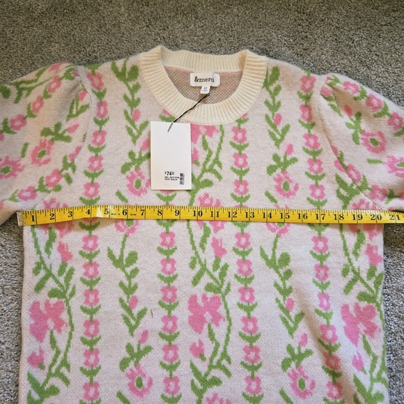 NWT &merci Chic Floral Crew Neck Sweater Pink Green, Fairy Cottagecore Spring - Picture 8 of 10